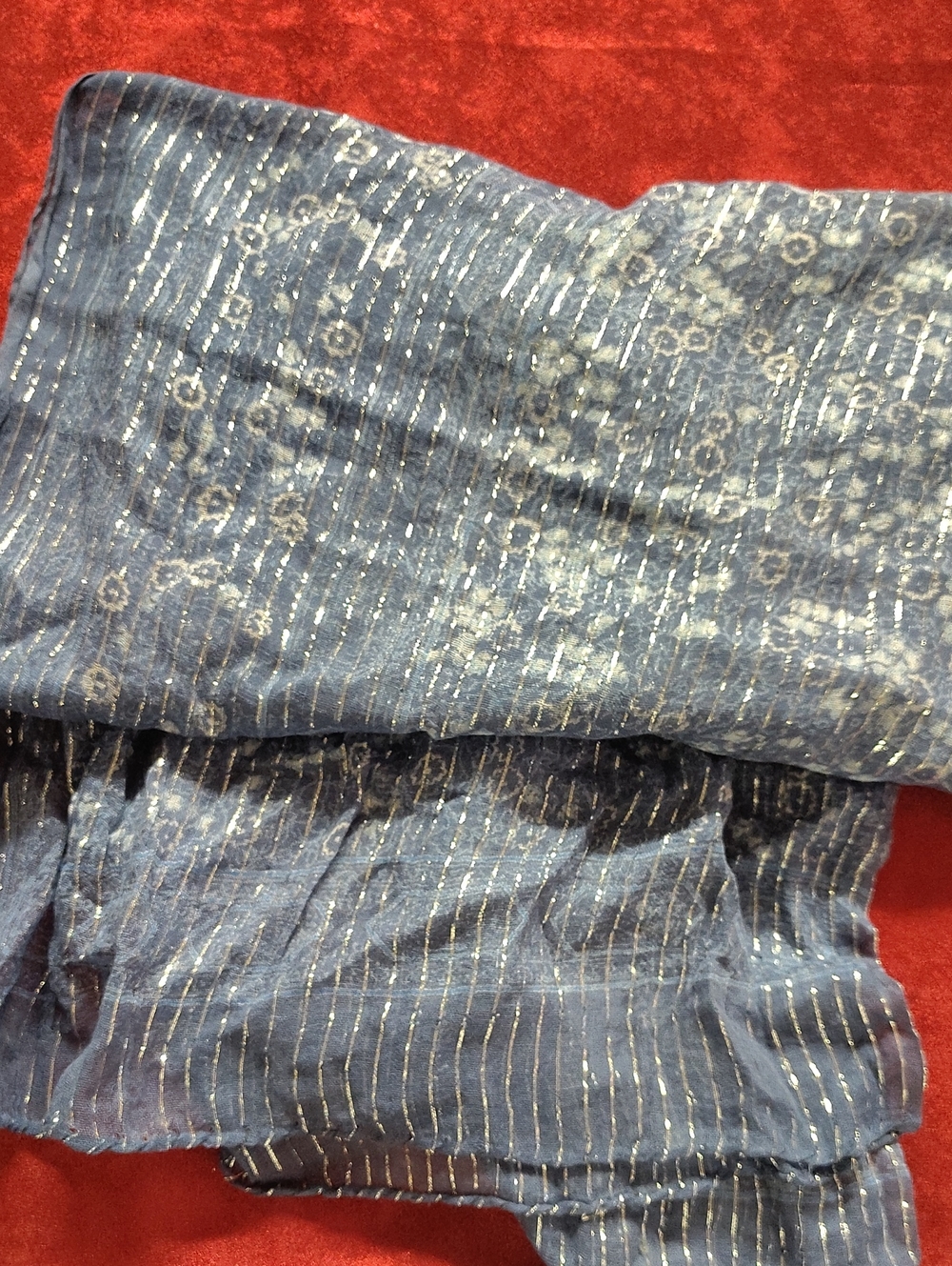 American Apparel Blue Floral Metallic Stripe Scarf